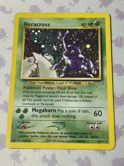 Pokemon Heracross Neo Genesis Unlimited Holo Card 6/111 See Photos for Condition - Image 1