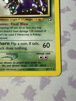 Pokemon Heracross Neo Genesis Unlimited Holo Card 6/111 See Photos for Condition - Image 5