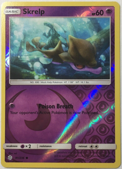 POKEMON SKRELP 91/236 COSMIC ECLIPSE COMMON REVERSE HOLO NEAR MINT - Image 1