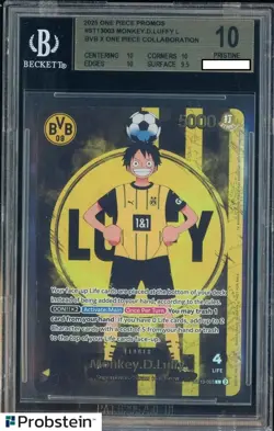 2025 ONE PIECE PROMOS BVB X ONE PIECE MATCH DAY 2025 #003 MONKEY D. LUFFY BGS 10 - Image 1