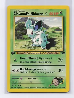 Giovanni's Nidoran F 75/132 Common Gym Challenge Pokemon 1st Edition LP - Image 1