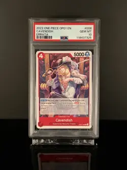 ✅2022 One Piece OP01-008 ERRATA Cavendish GEM MINT PSA 10 Romance Dawn - Image 1