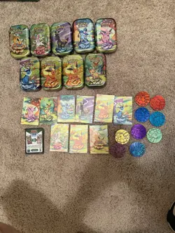 (9) Prismatic Evolutions Mini Tins set, Art Card + Coin NO CARDS Empty - Image 1