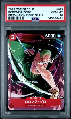 2023 ONE PIECE JAPANESE PROMOS PROMOTION CARD SET 1 #013 RORONOA ZORO PSA 10 - Image 1