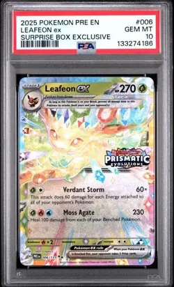 PSA 10 - 2025 Pokemon Prismatic Evolutions Suprise Box LEAFEON EX #006 (4186) - Image 1