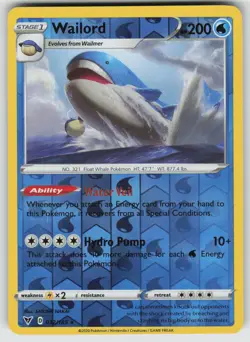 Wailord 032/185 Holo Rare Vivid Voltage Pokemon Reverse Holo Near Mint - Image 1