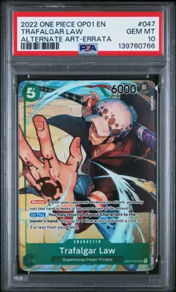 2022 One Piece OP01 Trafalgar Law 047 Alternate Art Errata ENG PSA 10 Gem Mint - Image 1