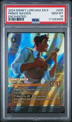 Disney Lorcana Prince Naveen Ukulele Player Shimmering Enchanted #205 PSA 10 Gem - Image 1