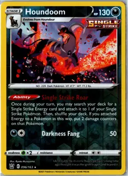 Pokemon Card - Houndoom 096/163 SWSH05: Battle Styles Holo Rare Reverse Holo NM - Image 1