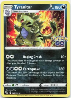 Pokemon TCG Tyranitar Pokemon GO Holo Rare 043/078 Holo - Image 1