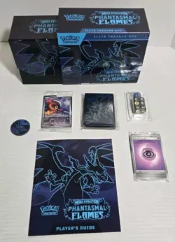 Opened Phantasmal Flames ETB Elite Trainer Box w/Promo Card, Sleeves, Coin, Dice - Image 1