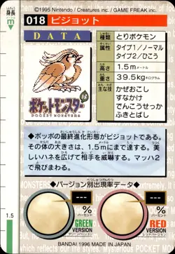 Pidgeot Carddass 1996 Vintage Pokemon Pocket Monsters Vending Card B63 MP - Image 2