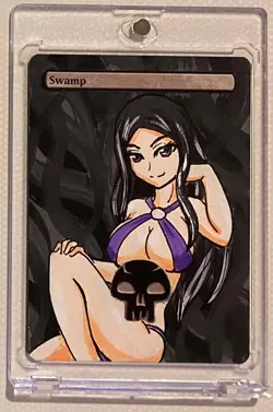 SWAMP - BASIC LAND (ANIME GIRL) MTG LILIANA Hand Painted Altered Extended Art - Image 1