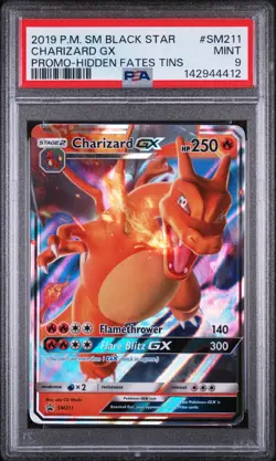 2019 POKEMON SM BLACK STAR PROMO HIDDEN FATES TINS #SM211 CHARIZARD GX PSA 9 - Image 1