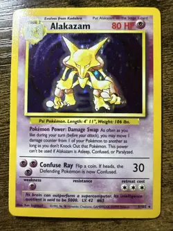 Alakazam 1/102, Base Set, Holo Rare, Vintage 1999 Pokemon TCG, NM - Image 1