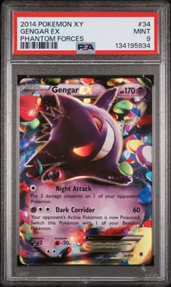 PSA 9 MINT 2014 Pokemon XY Phantom Forces Gengar EX #34/199 Ultra Rare Holo Card - Image 1