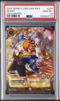 2025 DISNEY LORCANA EN 9-FABLED ENCHANTED #224 BEAST - GRACIOUS PRINCE PSA 10 - Image 1