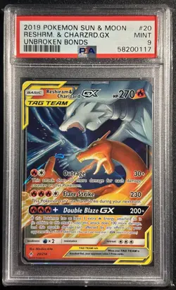 Reshiram & Charizard GX 20/214 - Ultra Rare Unbroken Bonds Pokemon TCG - PSA 9 - Image 1