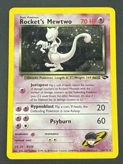 Rocket's Mewtwo ⭐ 14/132 Holo Rare SWIRL Gym Challenge 2000 Pokemon - Image 1