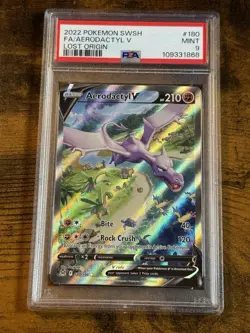 2022 Pokemon Sword Shield Lost Origin Aerodactyl V Alt Art 180/196 PSA 9 - Image 1