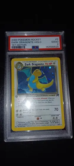 2000 POKEMON ROCKET #5 DARK DRAGONITE-HOLO 1st ed PSA 2 🌀 Perfect Swirl 🌀 - Image 1