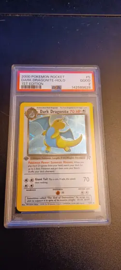 2000 POKEMON ROCKET #5 DARK DRAGONITE-HOLO 1st ed PSA 2 🌀 Perfect Swirl 🌀 - Image 2
