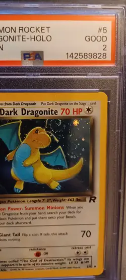 2000 POKEMON ROCKET #5 DARK DRAGONITE-HOLO 1st ed PSA 2 🌀 Perfect Swirl 🌀 - Image 3