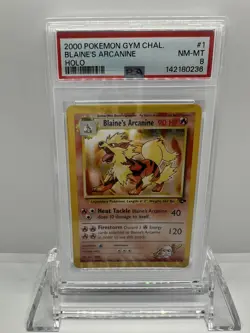 2000 Pokemon BLAINE'S ARCANINE Gym Challenge HOLO RARE Card 1/132 SWIRL - PSA 8 - Image 4
