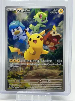 Pokemon TCG Pikachu 027 SVP Black Star Promo Full Art Holo Adventuring Together - Image 1
