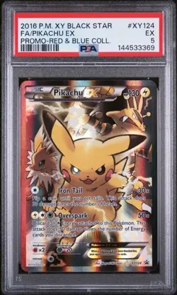 Pokemon Pikachu EX XY124 XY Black Star Promo 2016 Red & Blue Coll Full Art PSA 5 - Image 3