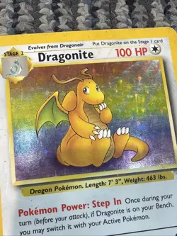 1999 WOTC Pokemon FOSSIL DRAGONITE HOLO 4/62 #4 HP POOR - Image 3