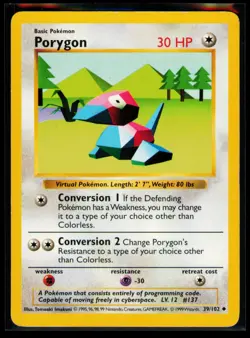 1999 Pokemon TCG Porygon Base Set (Shadowless) #039/102 - Image 1