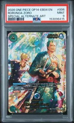 2026 ONE PIECE OP14-EB04-THE AZURE SEA'S SEVEN #006 RORONOA ZORO PSA 9 - Image 1
