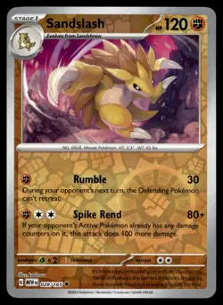 Sandslash 028/165 Uncommon 151 Pokemon Reverse Holo Near Mint - Image 1