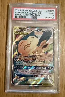 POKEMON EEVEE & SNORLAX GX Promo Tag Team Tins Full Art SM169 PSA 9 MINT - Image 1