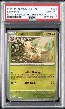 2025 POKEMON PRE EN-PRISMATIC EVOLUTIONS MASTER BALL REVERSE HOLO LEAFEON PSA 10 - Image 1