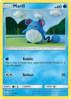 Marill 34/147 Common SM - Burning Shadows Pokemon Card - Image 1
