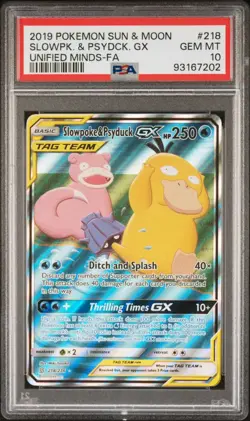 Slowpoke & Psyduck GX PSA 10 218/236 Alternate Art Card Unified Minds Full Art - Image 1