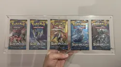 Pokemon Sun & Moon Base Set 5x Booster Packs Sealed Art Set In Acrylic Display - Image 1