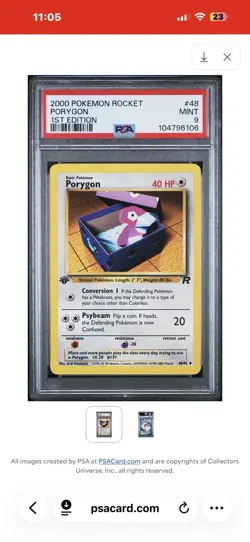 Wizards of the Coast PSA 9 Porygon 1st Ed Team Rocket 48/82 2000 Unc - Image 1