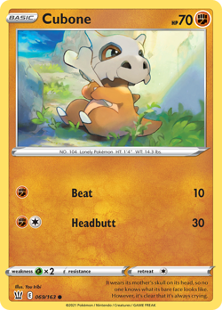 Cubone 069/163 Battle Styles Common NM 2021 Reverse Holo - Image 2