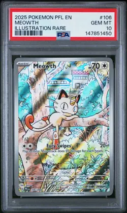 2025 POKEMON PFL EN-PHANTASMAL FLAMES ILLUSTRATION RARE #106 MEOWTH PSA 10 - Image 1