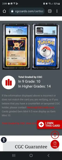 (POP 10) CGC 9 MINT Pokemon Mankey Reverse Holo 38/112 Fire Red Leaf Green Card - Image 4