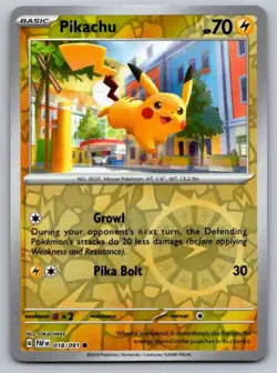 Pikachu 018/091 Common Paldean Fates Pokemon Reverse Holo Near Mint - Image 1