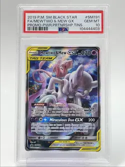 MEWTWO & MEW GX 2019 POKEMON SUN & MOON BLACK STAR PROMO #SM191 PSA 10 Q0M-485 - Image 1