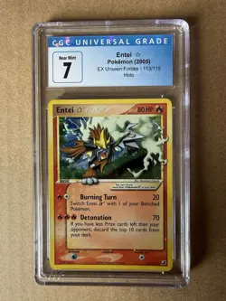 CGC 7 Entei Gold Star Holo 113/115 EX Unseen Forces 2005 English Pokemon - Image 1