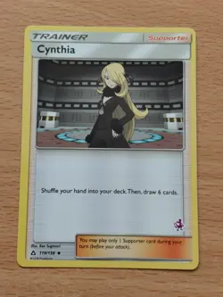 Pokemon TCG Trainer Card Cynthia Ultra Prism 119/156 Mewtwo Stamp Battle Deck - Image 1