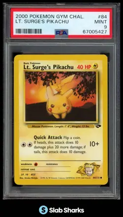 2000 POKEMON GYM CHALLENGE #84/132 LT. SURGE'S PIKACHU PSA 9 - Image 1