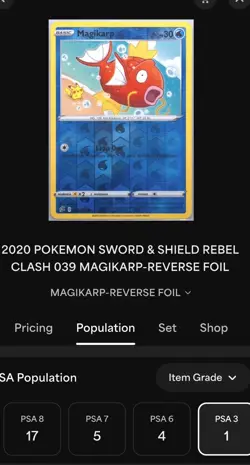 (POP 1!!!) 2020 POKEMON SWORD & SHIELD REBEL CLASH 039 MAGIKARP-REVERSE FOIL - Image 3
