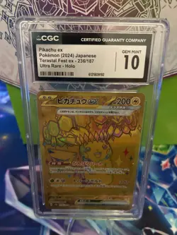 Pokemon Pikachu ex 2024 Terastal Festival ex Ultra Rare Gold Holo 236/187 CGC 10 - Image 1